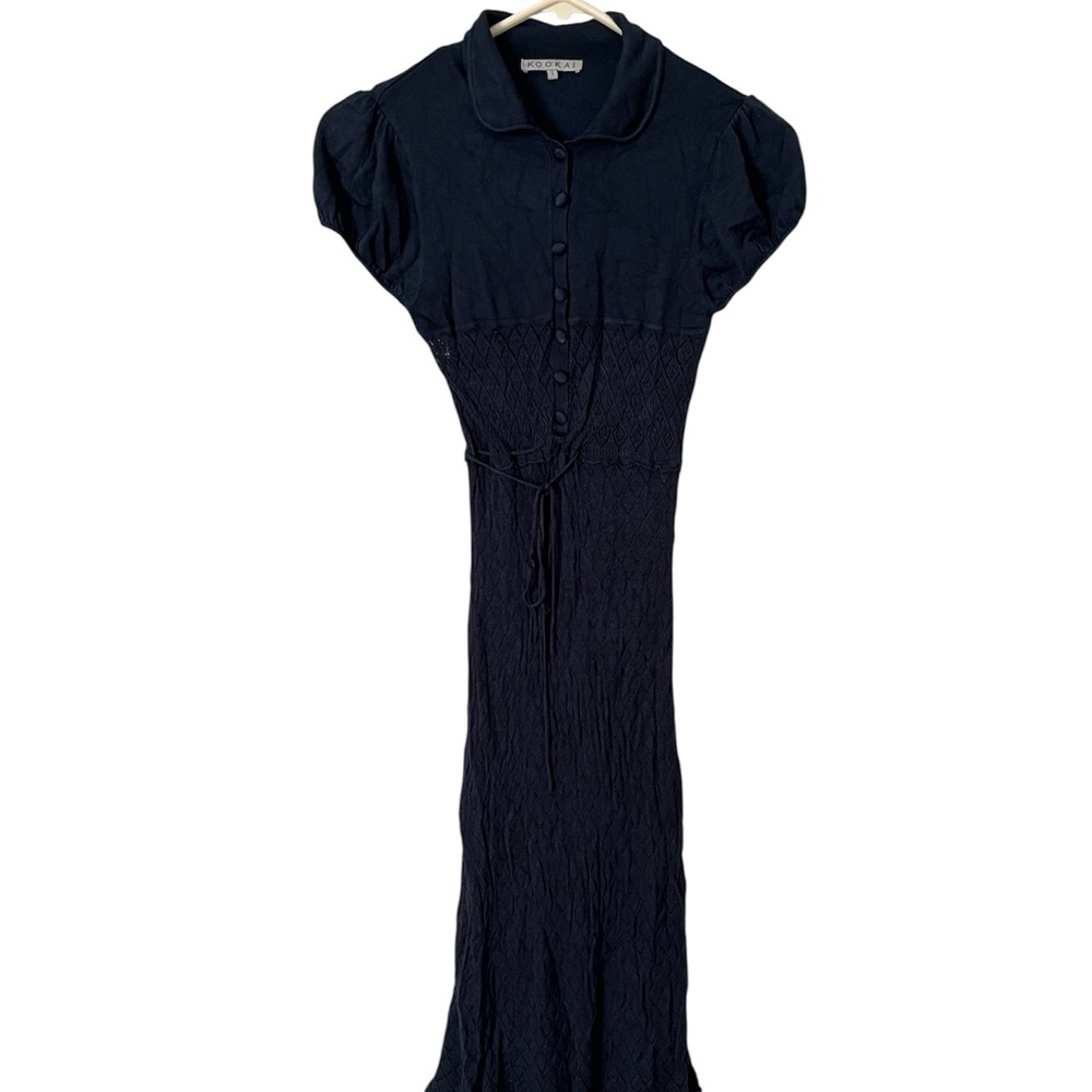 KOOKAI Maxi Dress Crochet Navy Blue Size 1 Inside Slip Short Sleeve Boho